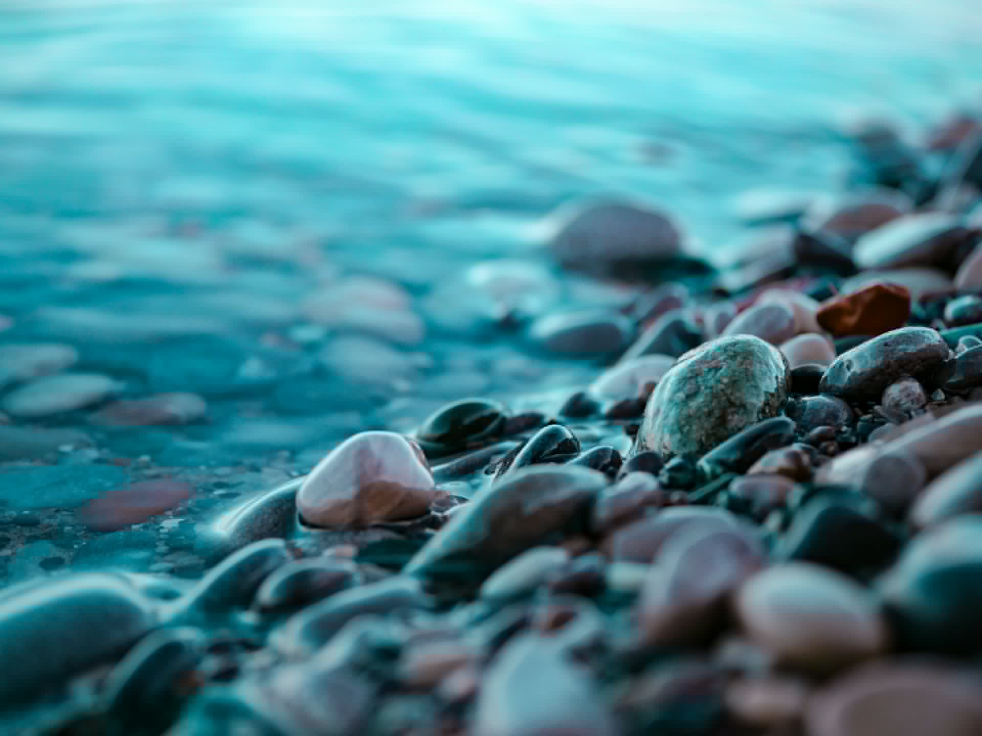 Wide view of the pebble beach and water at La Petite